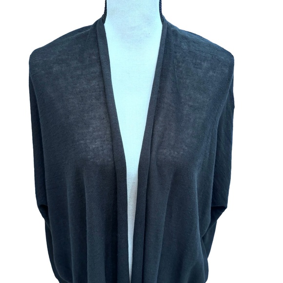 DKNY PURE BLACK KNIT LINEN OPEN CARDIGAN SHAWL COLLAR SWEATER - Picture 2 of 16